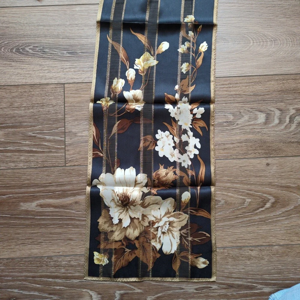 Jones New York Silk Floral Oblong Scarf - Black, Tan,‎ Gold Moody